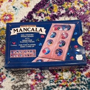 Mancala Oak Finished Wood Board with Gemstone Playing Pieces